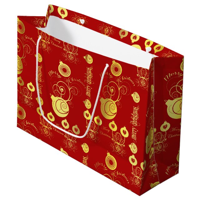 Red and Gold Ornaments Large Gift Bag (Front Angled)