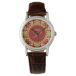 Red and Gold Ornate Monogram Watch