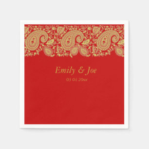 Red and Gold  paisley lace wedding Napkin