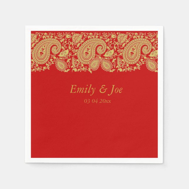 Red and Gold  paisley lace wedding Napkin (Front)