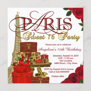 Red and Gold Paris Sweet 16 Party Invitation