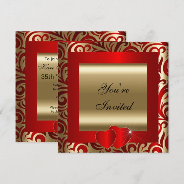 Red and Gold Party Celebration | Invitation (Front/Back)