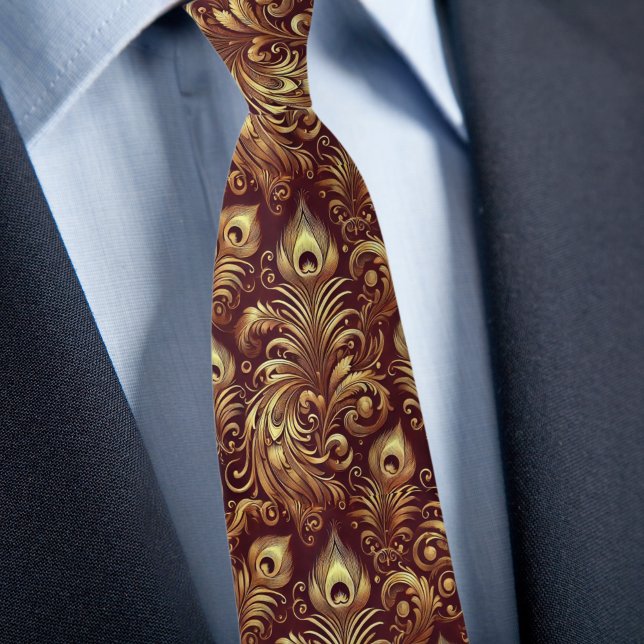 Red and Gold Peacock Feathers Tie (Creator Uploaded)