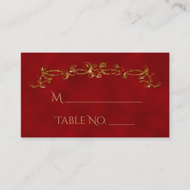 Red and Gold Peacock Indian Wedding Place Cards (Front)