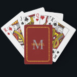 Red and Gold Personalised Monogram and Name Playing Cards<br><div class="desc">Burgundy Red and Gold Personalised Monogram and Name Bicycle Playing Cards</div>