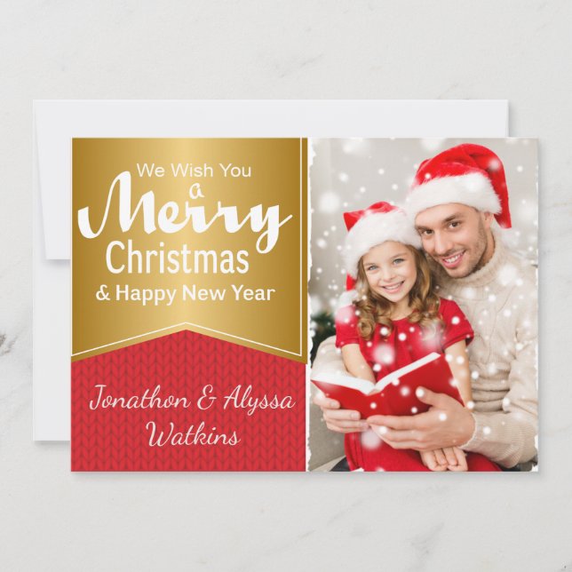 Red and Gold Photo Christmas Card (Front)