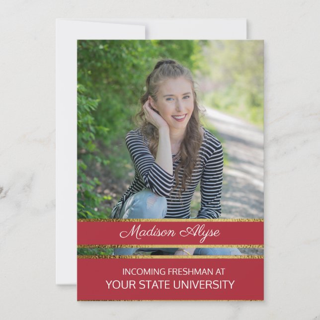 Red and Gold Photo Trunk Party Invitation (Front)