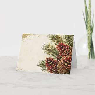 Red and Gold Pine Boughs with Pine Cones Card