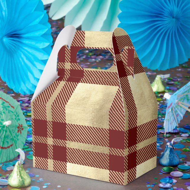 Red and Gold Plaid Pattern Favour Box (Party)