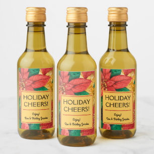Red and Gold Poinsettias Christmas Floral Mini Wine Label