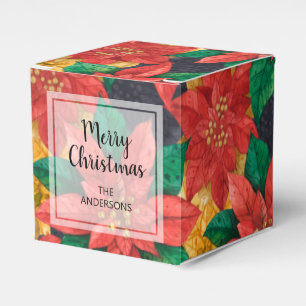 Red and Gold Poinsettias Christmas Holiday Favour Box