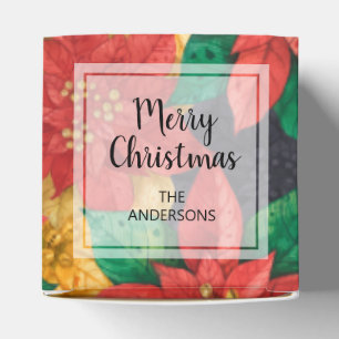 Red and Gold Poinsettias Christmas Holiday Favour Box