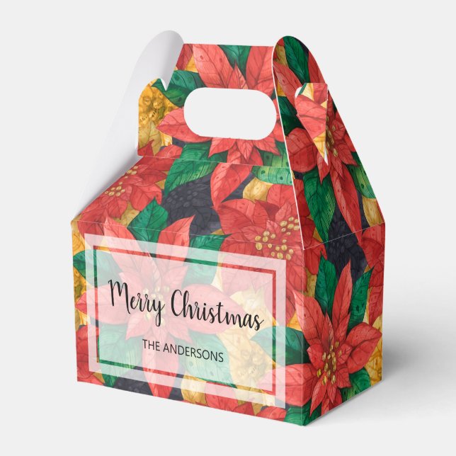 Red and Gold Poinsettias Christmas Holiday Favour Box (Front Side)