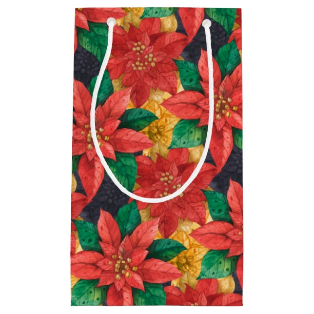 Red and Gold Poinsettias Christmas Small Gift Bag (Front)