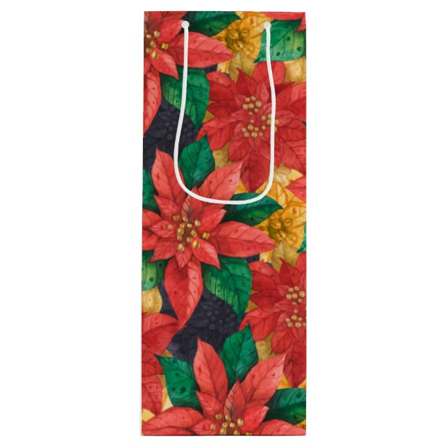 Red and Gold Poinsettias Christmas Wine Gift Bag (Front)