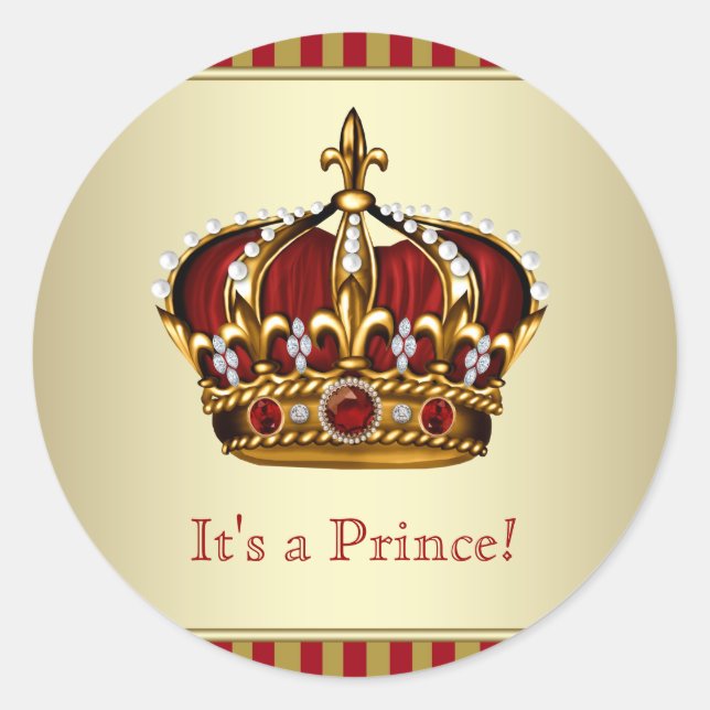 Red and Gold Prince Baby Shower Stickers (Front)