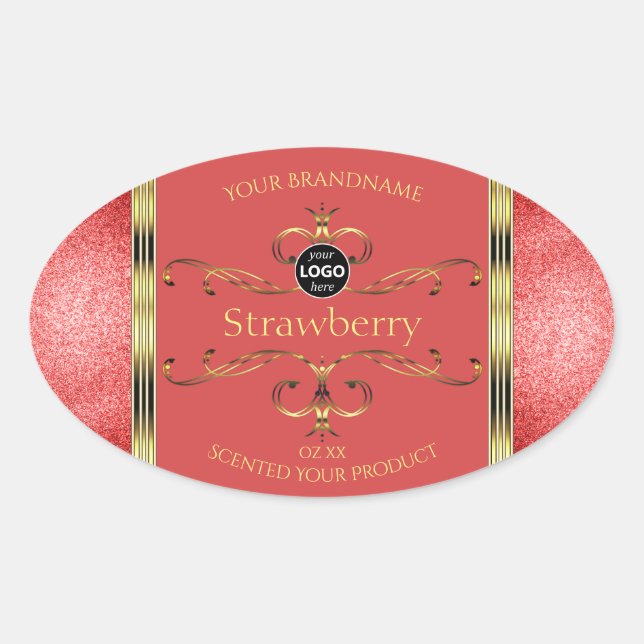 Red and Gold Product Labels Glitter Borders Logo (Front)