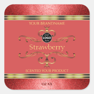 Red and Gold Product Labels Glitter Borders Logo