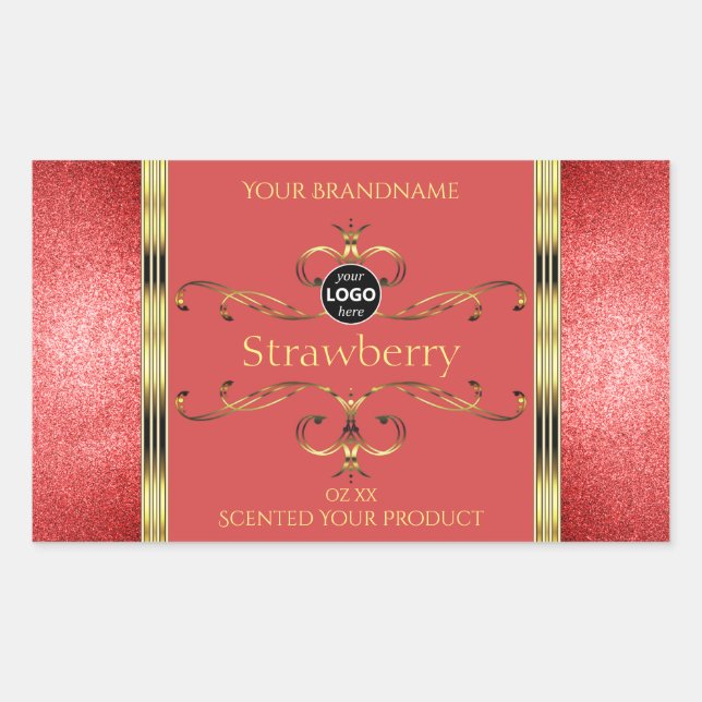 Red and Gold Product Labels Glitter Borders Logo (Front)