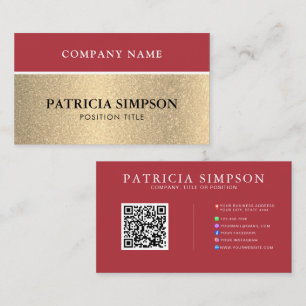 Red and Gold QR Code with Social Media & Web Links Business Card