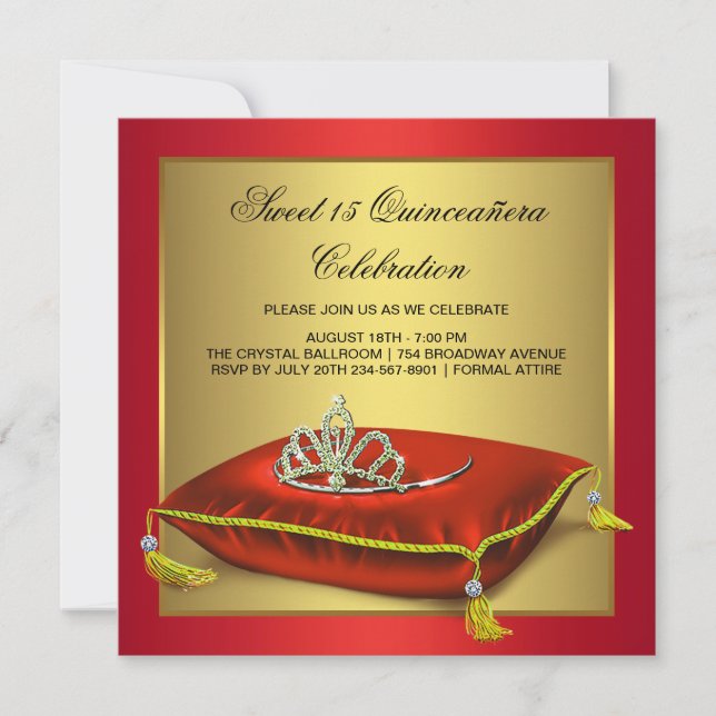 Red and Gold Quinceanera Invitation (Front)