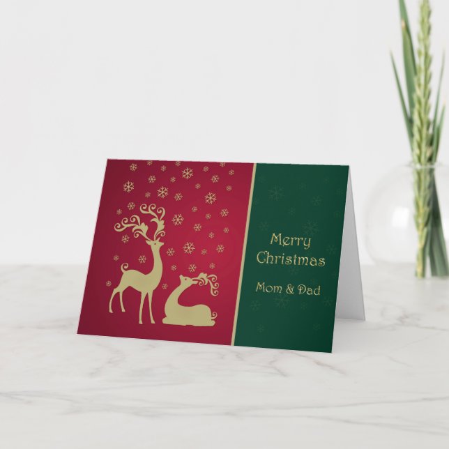 Red and gold reindeer Mum & Dad Christmas Holiday Card (Front)