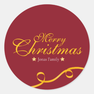 Red and Gold Ribbon Christmas  Classic Round Sticker