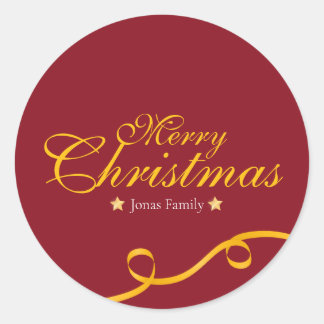 Red and Gold Ribbon Christmas Classic Round Sticker