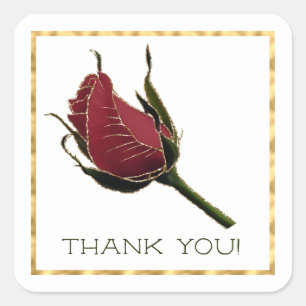 Red and Gold Rose Thank You Square Sticker