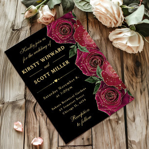 Red and Gold Roses Floral Wedding Invitation