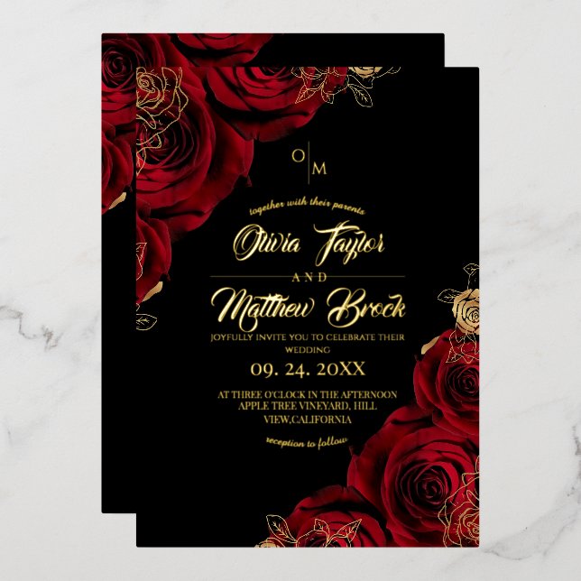 Red and Gold Roses Flowers Wedding (Front/Back)
