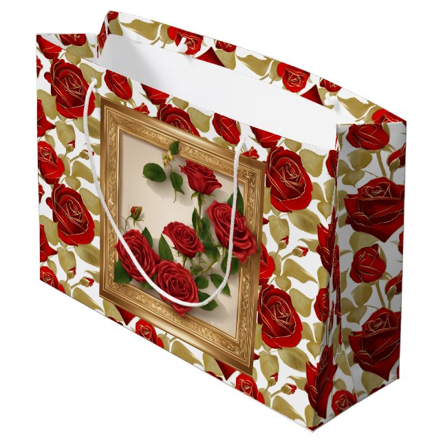 Red And Gold Roses Large Gift Bag (Back Angled)
