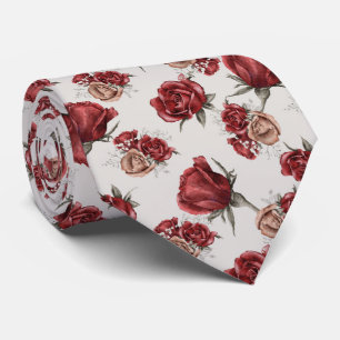 Red and Gold Roses On White Tie
