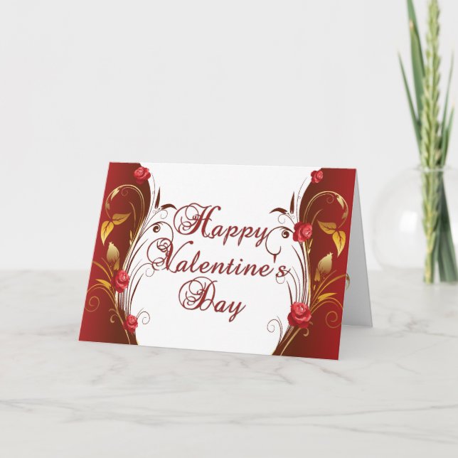 Red and Gold Roses Valentine Card (Front)