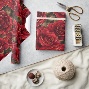 Red and Gold Roses  Wrapping Paper