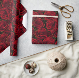 Red and Gold Roses  Wrapping Paper