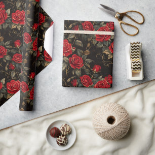 Red and Gold Roses  Wrapping Paper