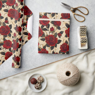 Red and Gold Roses  Wrapping Paper