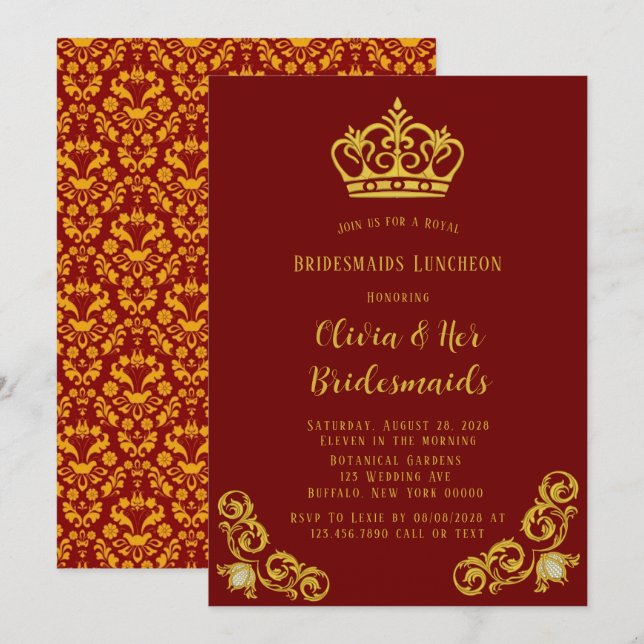 Red and Gold Royal Bridesmaids Luncheon Invitation (Front/Back)