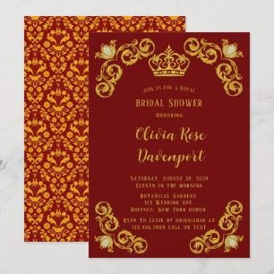 Red and Gold Royal Crown Damask Bridal Shower Invitation