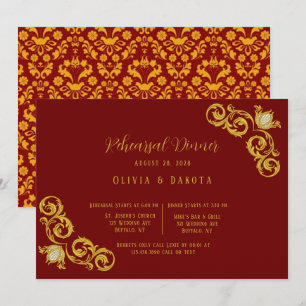Red and Gold Royal Wedding Rehearsal Dinner  Invitation