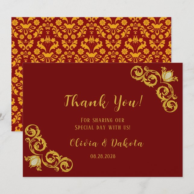 Red and Gold Royal Wedding Thank You Cards (Front/Back)