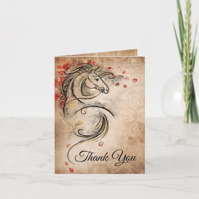 Red and Gold Rustic Ranchera Mexican Quinceanera Thank You Card (Front)