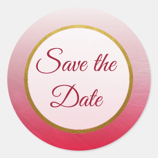 Red and Gold Save the Date Wedding Stickers (Front)