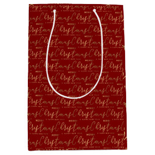 Red and Gold Script Christmas Medium Gift Bag