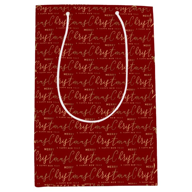 Red and Gold Script  Christmas Medium Gift Bag (Front)