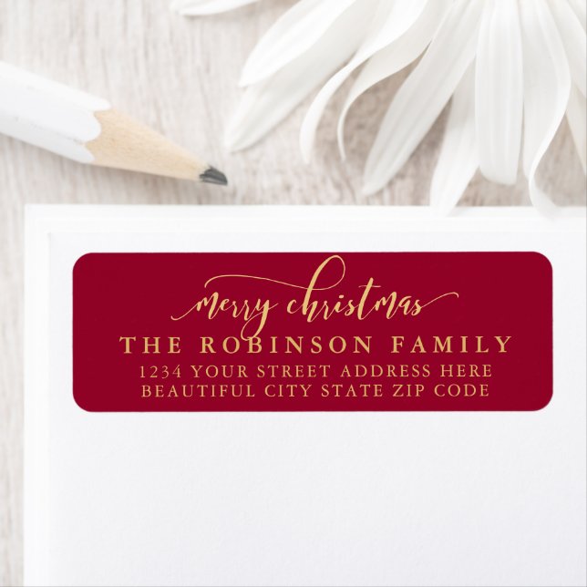 Red and Gold Script Christmas Return Address (Insitu)
