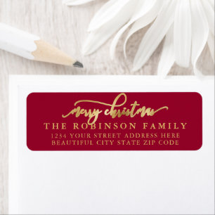 Red and Gold Script Christmas Return Address