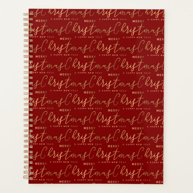 Red and Gold Script Merry Christmas Happy New Year Planner (Front)