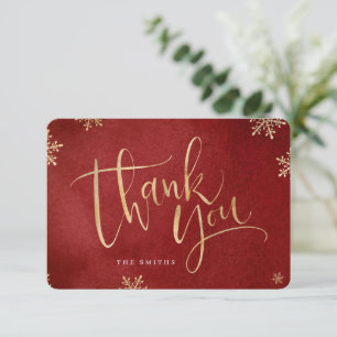red and gold simple modern Calligraphy christmas Thank You Card